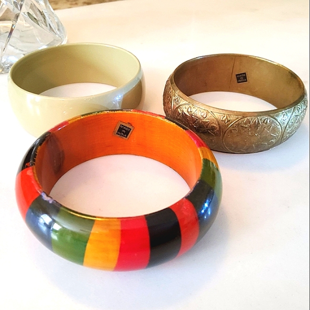 LOT 1980's Bracelets Genuine '80s - Three Vintage Beauties Wood